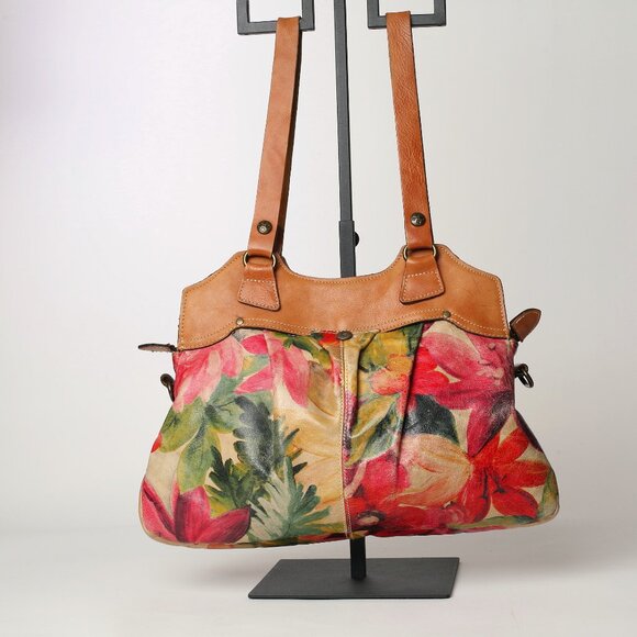 Leather Patricia Nash Large Multi Color Floral Design Handbag - Picture 1 of 11